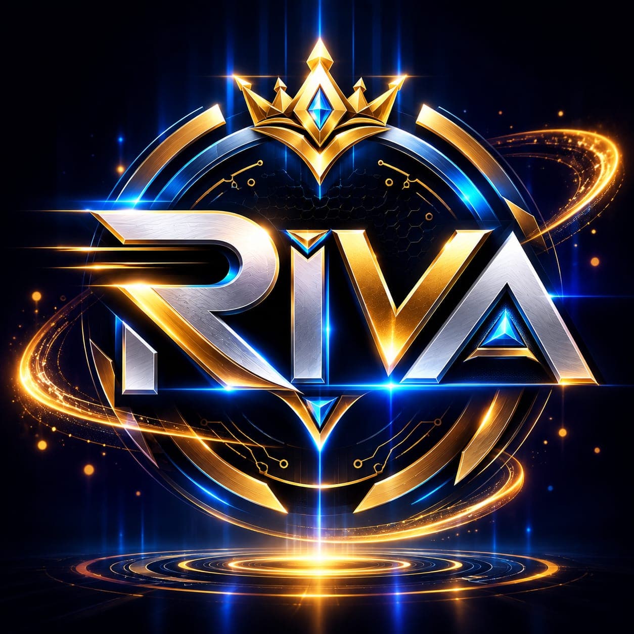 Official Riva crown and metallic RIVA wordmark in silver, electric blue and royal gold